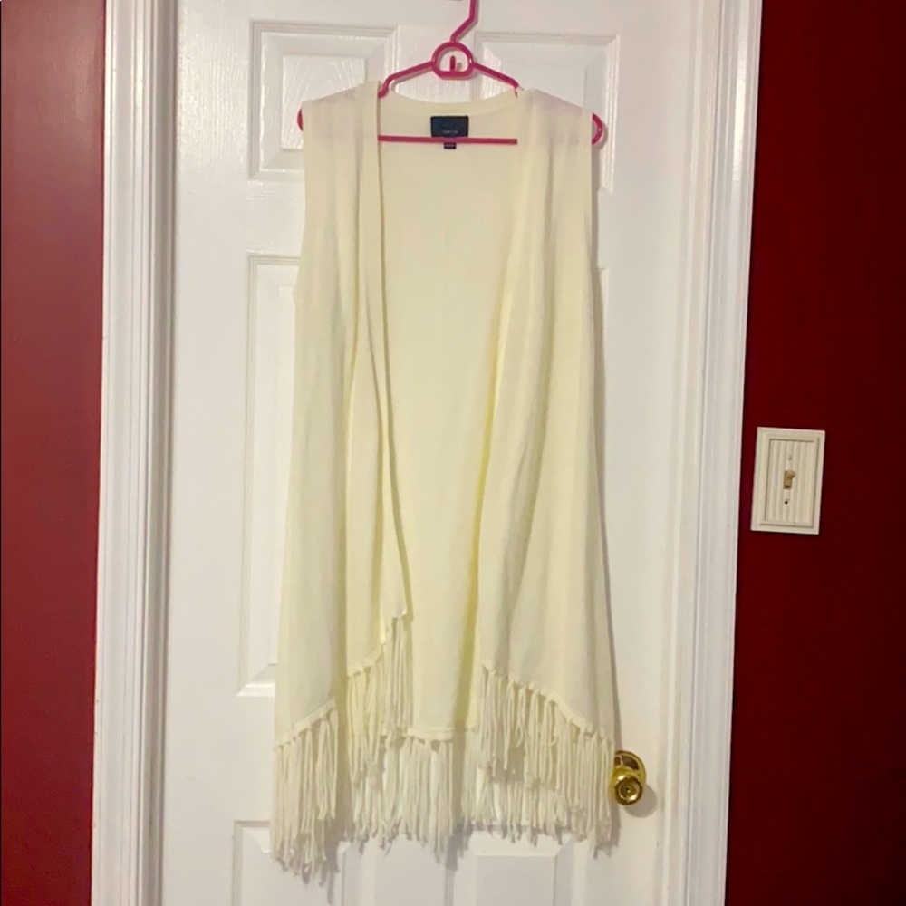 Cream Luniere fringe sweater vest